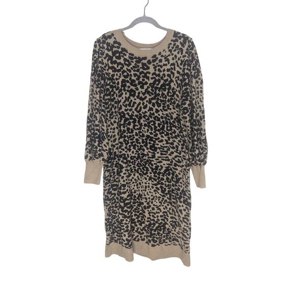 Loft Plus Wool Blend long sleeve sweater dress leopard Women sz 16/18 - Picture 1 of 7
